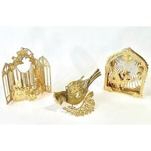 Gold Christmas Ornaments 23K GP Nativity Manger Wise Men Cardinal - Danbury Mint